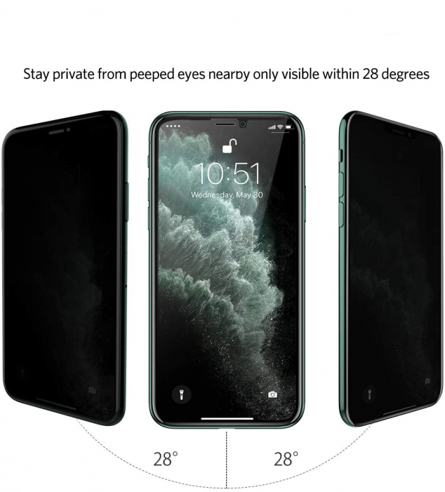 Folie sticla pentru iPhone XS MAX, Privacy, 5D, securizata cu rama metalica, protectie ecran si margini curbate, Negru [5]