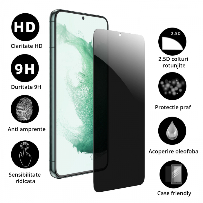 Folie sticla pentru Samsung Galaxy S22, Privacy, protectie ecran securizata, Case friendly [4]