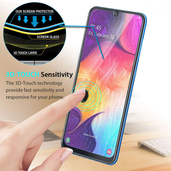 Folie sticla Samsung Galaxy A50 / A30, 3D, se lipeste pe tot ecranul (Full Glue), acopera tot ecranul (Case Friendly), MobileSmart© [3]