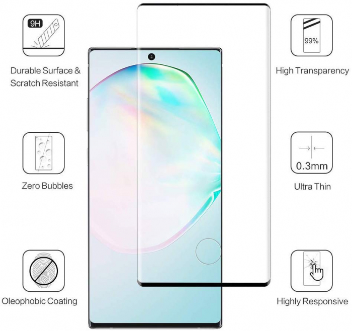 Folie sticla Samsung Galaxy Note 10, protectie ecran tempered glass fata, 5D, acopera tot ecranul, MobileSmart© [5]