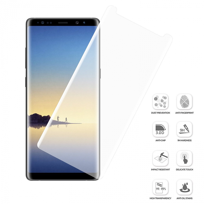 Folie sticla Samsung Galaxy Note 8, 3D, total transparenta,  acopera tot ecranul (Case Friendly), 0.2mm [2]