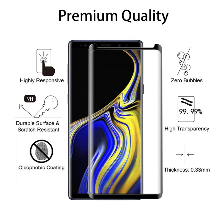 Folie sticla Samsung Galaxy Note 9, 3D, se lipeste pe tot ecranul (Full Glue), acopera tot ecranul (Case Friendly), MobileSmart©, 0.2mm [4]
