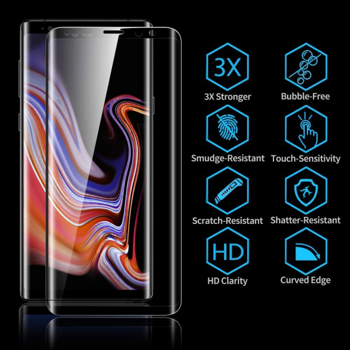 Folie sticla Samsung Galaxy Note 9, 3D, se lipeste pe tot ecranul (Full Glue), acopera tot ecranul (Case Friendly), MobileSmart© [3]