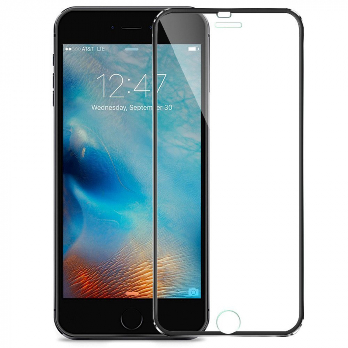 Folie sticla securizata, fata plus spate, cu rama metalica iPhone 6 Plus / 6S Plus, 3D, protectie completa ecran si margini curbate, Negru [1]