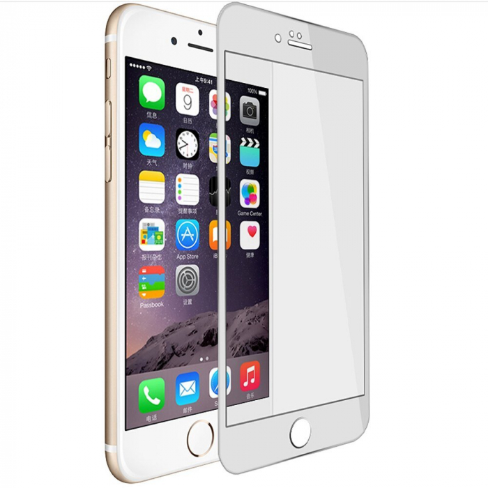 Folie sticla securizata iPhone 6, 5D, protectie completa ecran si margini curbate, Alb [1]