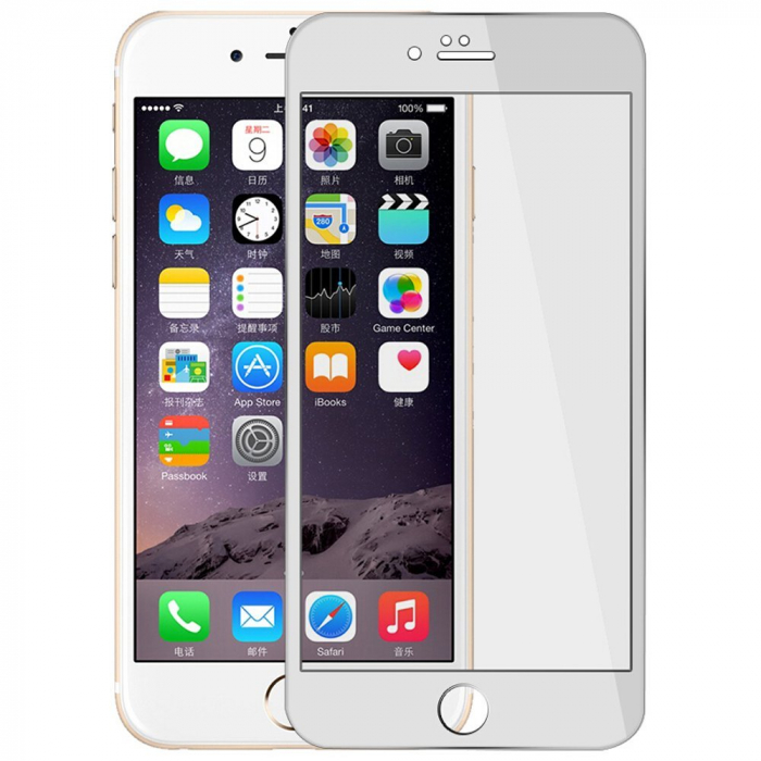 Folie sticla securizata iPhone 6, 5D, protectie completa ecran si margini curbate, Alb [2]