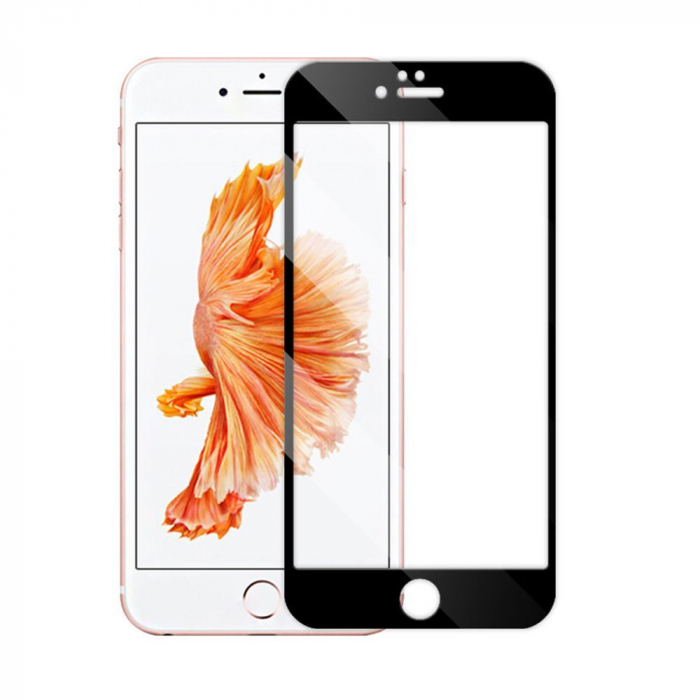 Folie sticla securizata iPhone 6, 5D, protectie completa ecran si margini curbate, Negru [3]