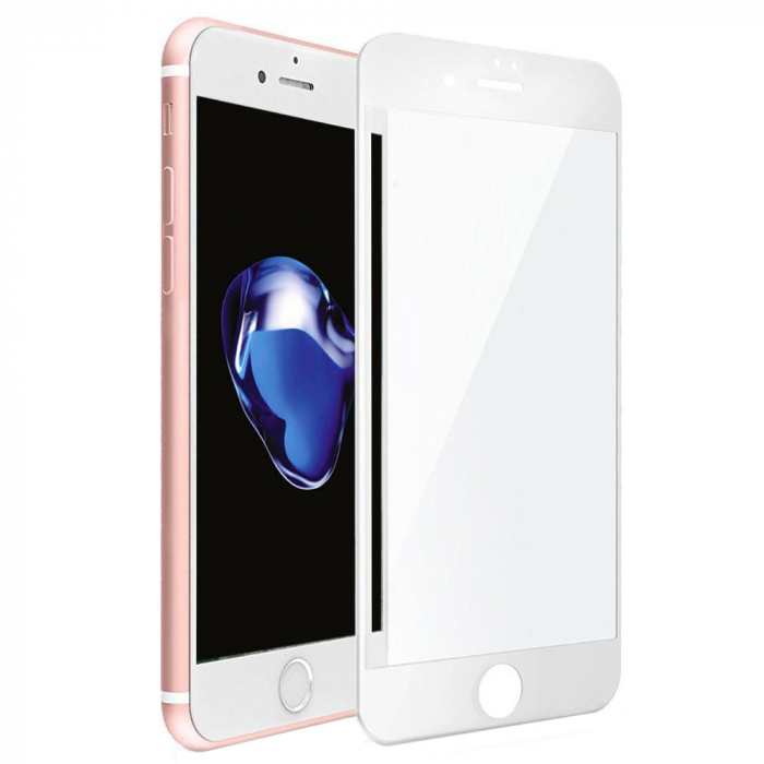 Folie sticla securizata iPhone 8, 5D, protectie completa ecran si margini curbate, Alb [1]