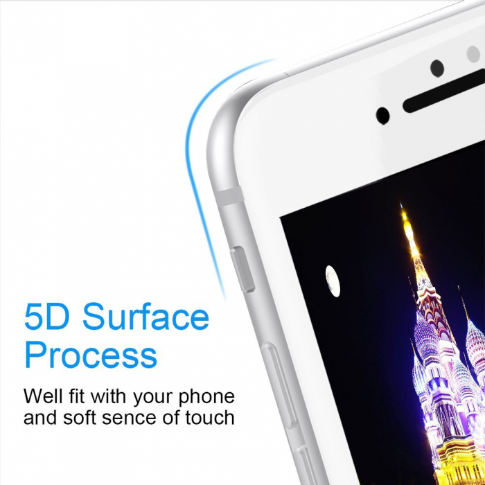 Folie sticla securizata iPhone 8, 5D, protectie completa ecran si margini curbate, Alb [2]