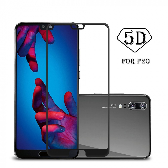 Folie sticla tempered glass Huawei P20, protectie ecran, fata, total transparenta, 5D, acopera tot ecranul, 0.2mm [2]