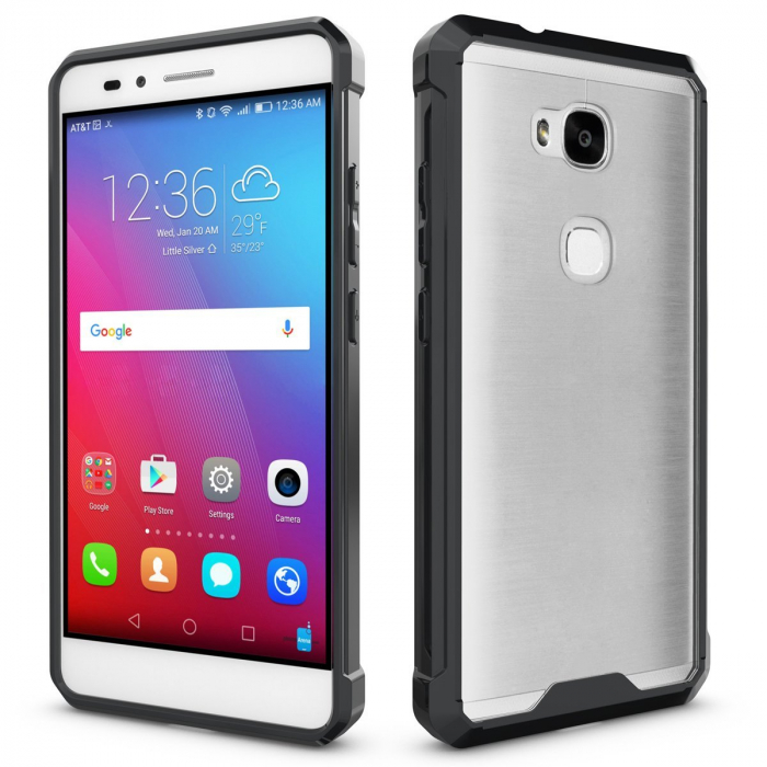 Husa de protectie Hybrid Antisoc pentru Honor 5X, carcasa spate PC transparenta cu cadru, Negru [5]
