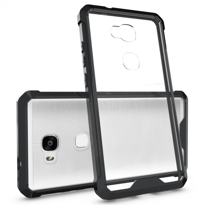 Husa de protectie Hybrid Antisoc pentru Honor 5X, carcasa spate PC transparenta cu cadru, Negru [1]