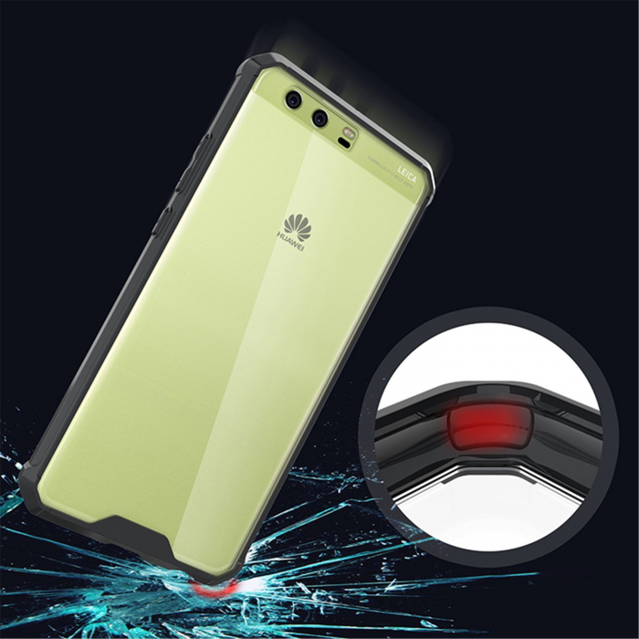 Husa de protectie Hybrid Antisoc pentru Huawei P10 Plus, carcasa spate PC transparenta cu cadru, Negru [2]