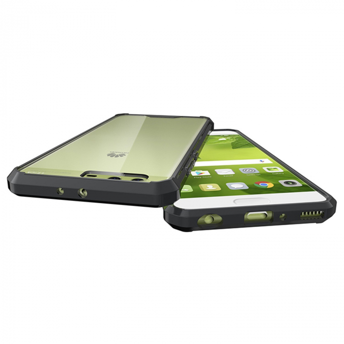 Husa de protectie Hybrid Antisoc pentru Huawei P10 Plus, carcasa spate PC transparenta cu cadru, Negru [7]