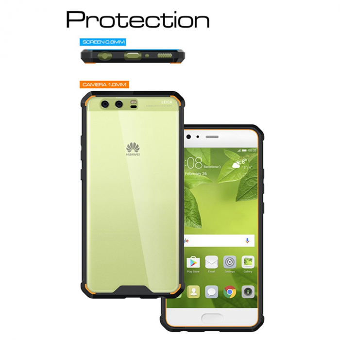 Husa de protectie Hybrid Antisoc pentru Huawei P10 Plus, carcasa spate PC transparenta cu cadru, Negru [4]