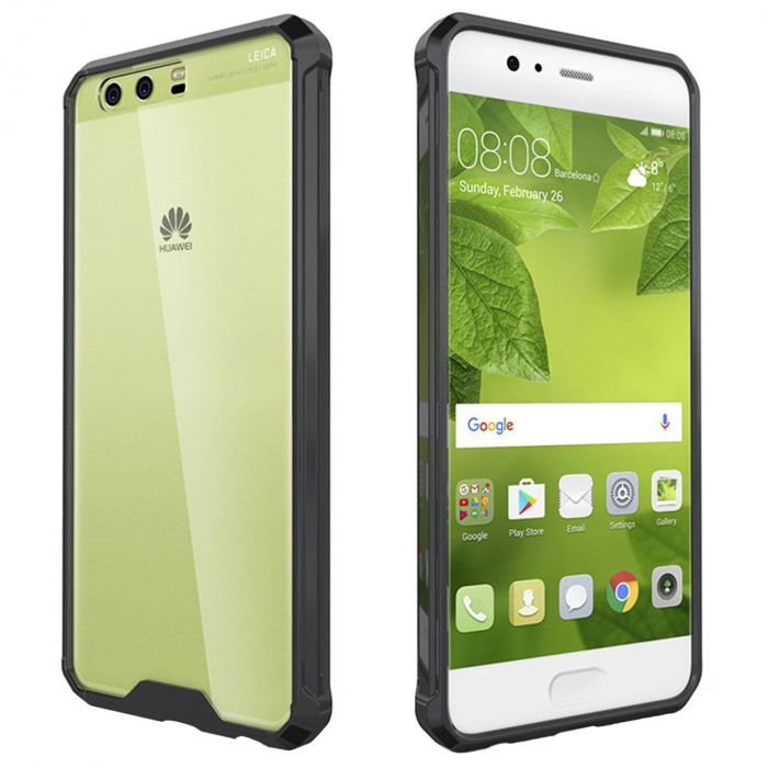 Husa de protectie Hybrid Antisoc pentru Huawei P10 Plus, carcasa spate PC transparenta cu cadru, Negru [1]