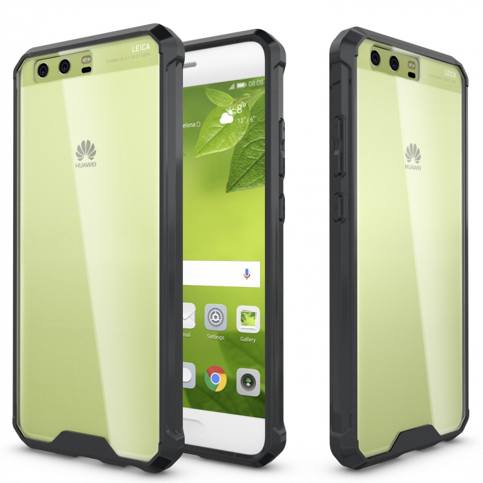 Husa de protectie Hybrid Antisoc pentru Huawei P10 Plus, carcasa spate PC transparenta cu cadru, Negru [6]