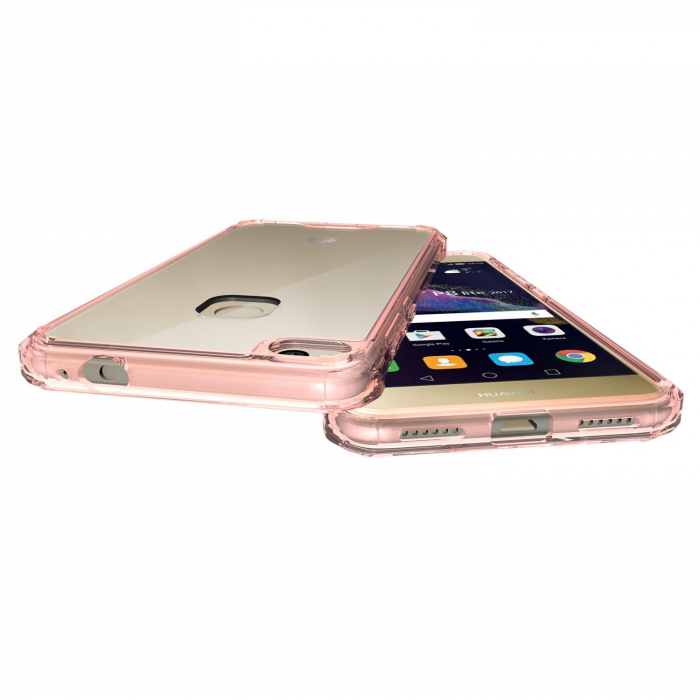 Husa de protectie Hybrid Antisoc pentru Huawei P8 Lite/P9 Lite 2017, carcasa spate PC transparenta cu cadru, Rose-Gold [4]
