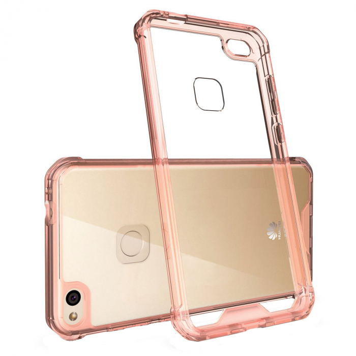Husa de protectie Hybrid Antisoc pentru Huawei P8 Lite/P9 Lite 2017, carcasa spate PC transparenta cu cadru, Rose-Gold [1]