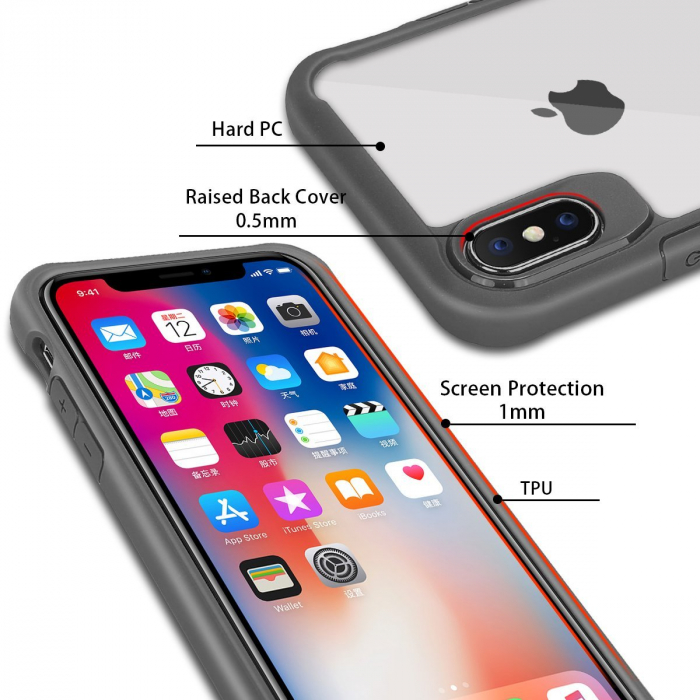 Husa iPhone XR, Hybrid Antisoc, carcasa spate PC cu cadru TPU dur, Gri [2]