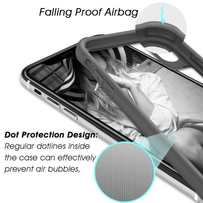 Husa iPhone XR, Hybrid Antisoc, carcasa spate PC cu cadru TPU dur, Gri [3]