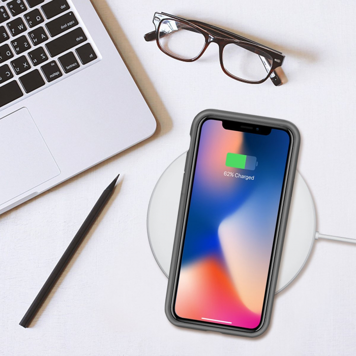 Husa iPhone XR, Hybrid Antisoc, carcasa spate PC cu cadru TPU dur, Gri [6]