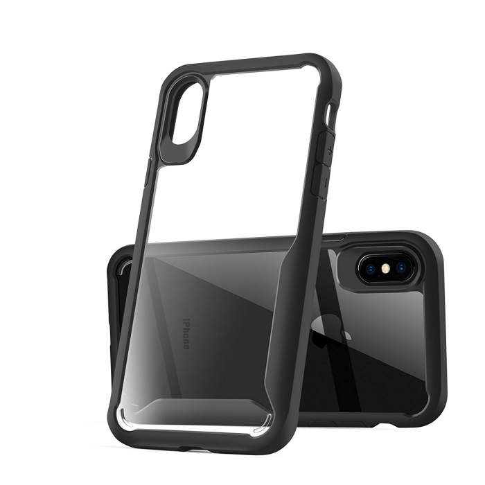 Husa de protectie Hybrid Antisoc pentru  iPhone X/iPhone 10, carcasa spate PC cu cadru TPU dur, Negru [5]