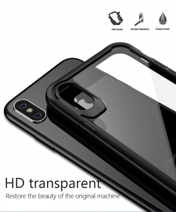 Husa de protectie Hybrid Antisoc pentru  iPhone X/iPhone 10, carcasa spate PC cu cadru TPU dur, Negru [4]
