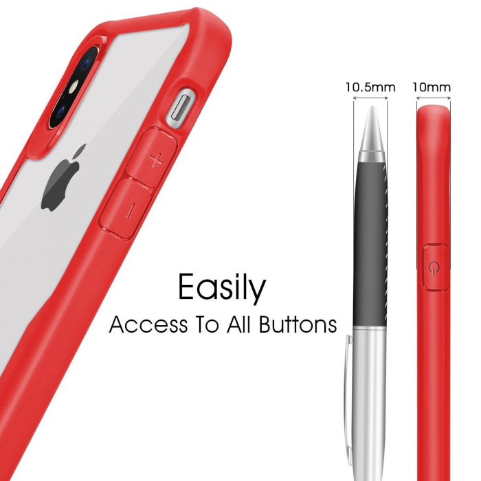 Husa de protectie Hybrid Antisoc pentru  iPhone X/iPhone 10, carcasa spate PC cu cadru TPU dur, Rosu [2]