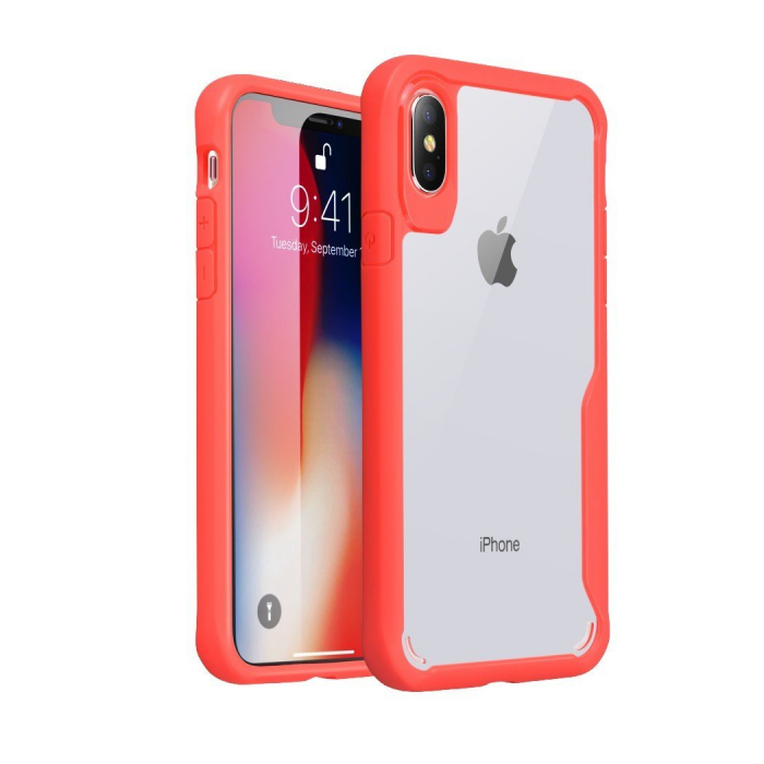 Husa de protectie Hybrid Antisoc pentru  iPhone X/iPhone 10, carcasa spate PC cu cadru TPU dur, Rosu [1]