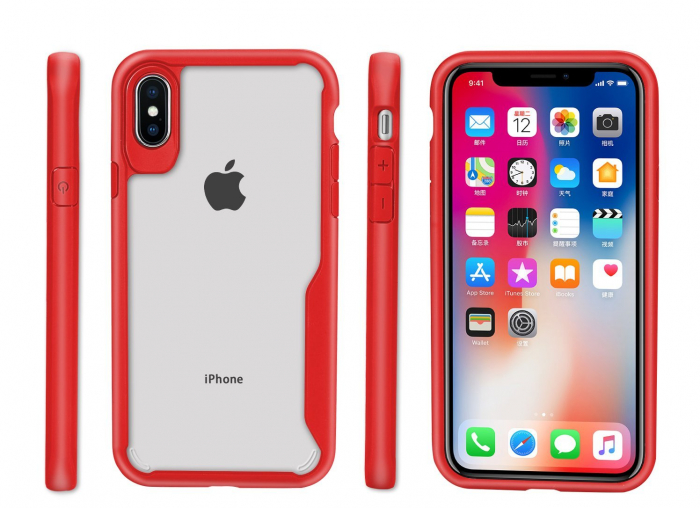 Husa de protectie Hybrid Antisoc pentru  iPhone X/iPhone 10, carcasa spate PC cu cadru TPU dur, Rosu [6]