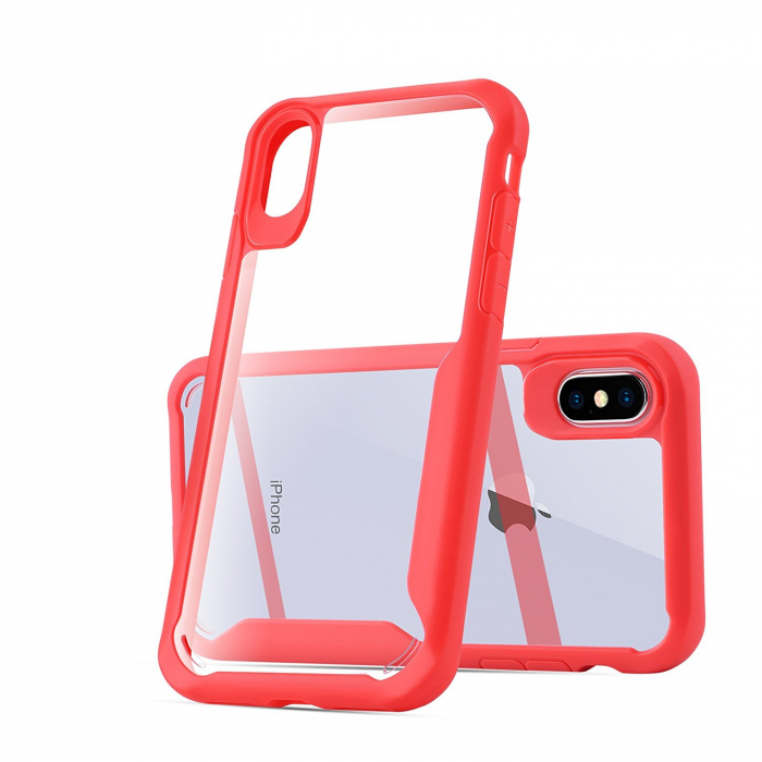 Husa de protectie Hybrid Antisoc pentru  iPhone X/iPhone 10, carcasa spate PC cu cadru TPU dur, Rosu [5]