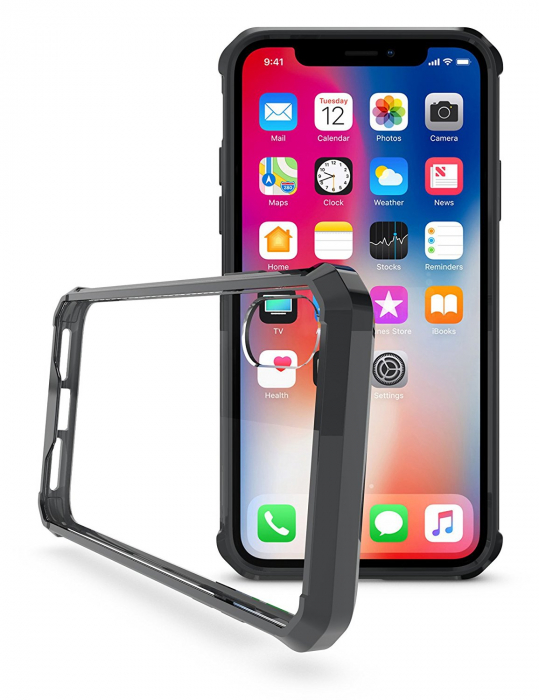 Husa de protectie Hybrid Antisoc pentru iPhone X/iPhone 10, carcasa spate PC transparenta cu cadru, Negru [8]