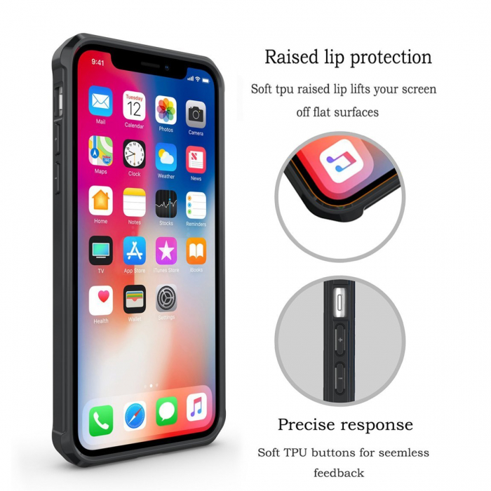 Husa de protectie Hybrid Antisoc pentru iPhone X/iPhone 10, carcasa spate PC transparenta cu cadru, Negru [2]