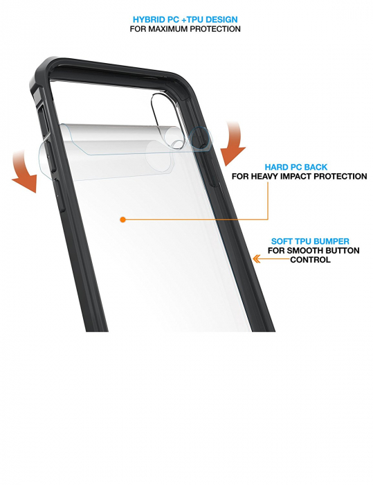 Husa de protectie Hybrid Antisoc pentru iPhone X/iPhone 10, carcasa spate PC transparenta cu cadru, Negru [4]