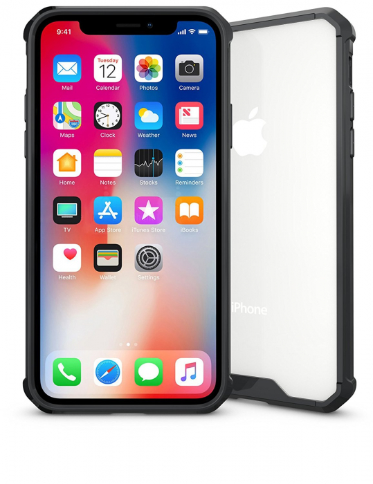 Husa de protectie Hybrid Antisoc pentru iPhone X/iPhone 10, carcasa spate PC transparenta cu cadru, Negru [7]