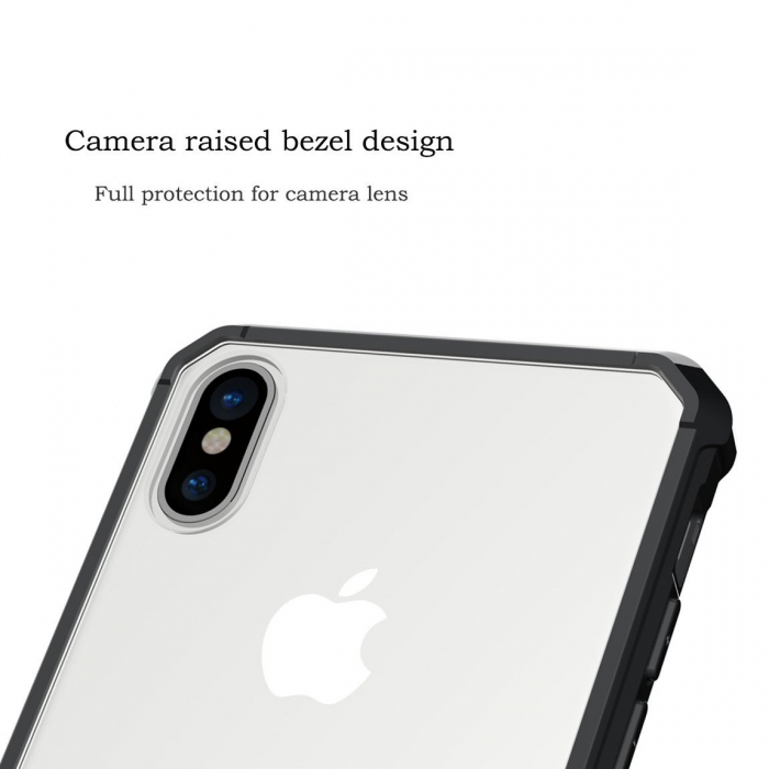 Husa de protectie Hybrid Antisoc pentru iPhone X/iPhone 10, carcasa spate PC transparenta cu cadru, Negru [9]