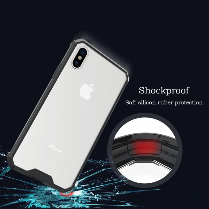 Husa de protectie Hybrid Antisoc pentru iPhone X/iPhone 10, carcasa spate PC transparenta cu cadru, Negru [3]