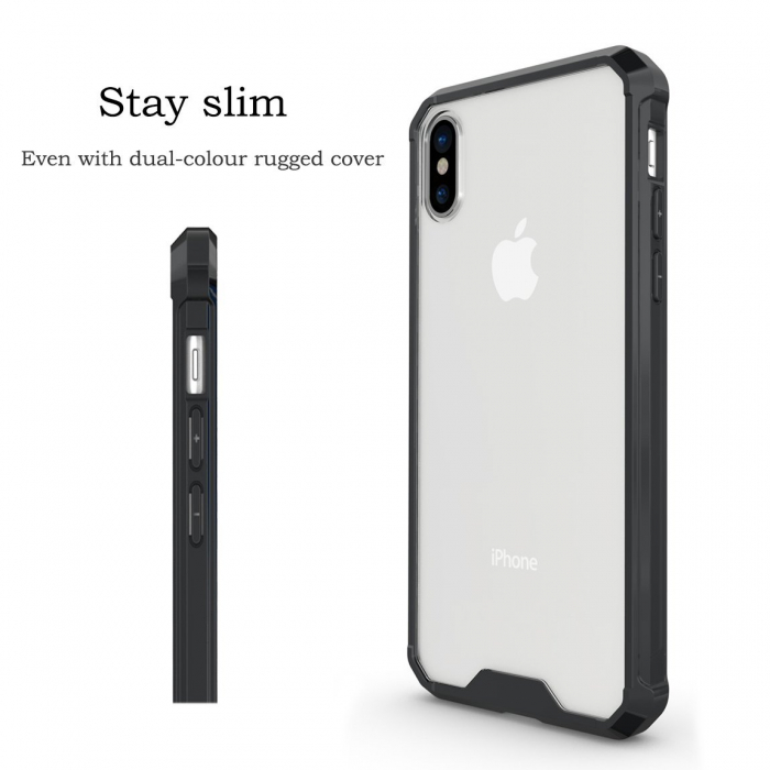 Husa de protectie Hybrid Antisoc pentru iPhone X/iPhone 10, carcasa spate PC transparenta cu cadru, Negru [6]