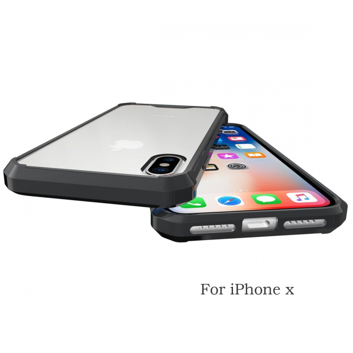 Husa de protectie Hybrid Antisoc pentru iPhone X/iPhone 10, carcasa spate PC transparenta cu cadru, Negru [10]