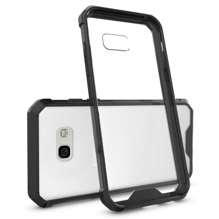 Husa de protectie Hybrid Antisoc pentru  Samsung Galaxy A3 2017, carcasa spate PC transparenta cu cadru, Negru [1]