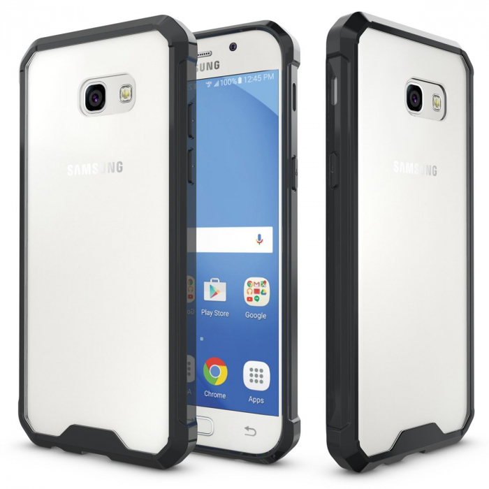 Husa de protectie Hybrid Antisoc pentru  Samsung Galaxy A3 2017, carcasa spate PC transparenta cu cadru, Negru [4]