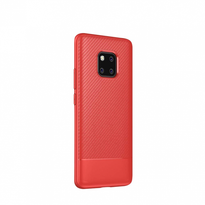 Husa Huawei Mate 20 PRO cu fibra de carbon, Slim Antisoc,  carcasa spate, Rosu [1]