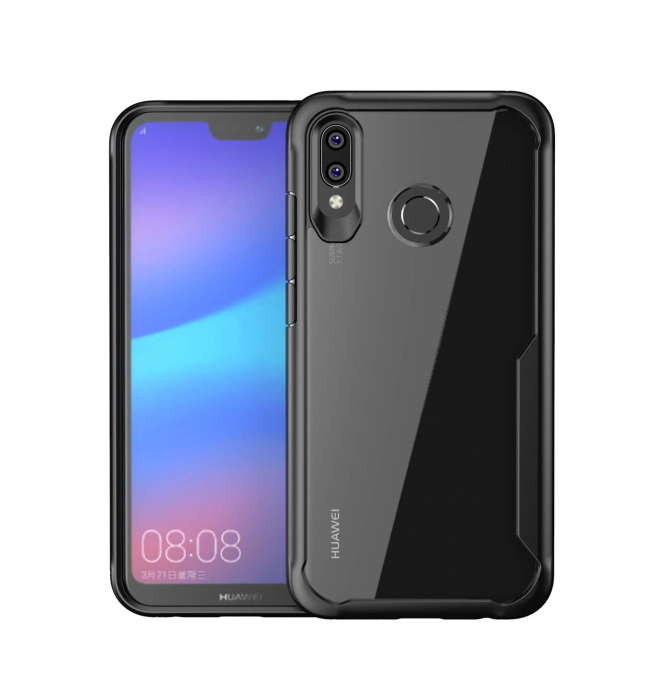 Husa Huawei P20 Lite, Hybrid Antisoc, carcasa spate PC cu cadru TPU dur, Negru [1]
