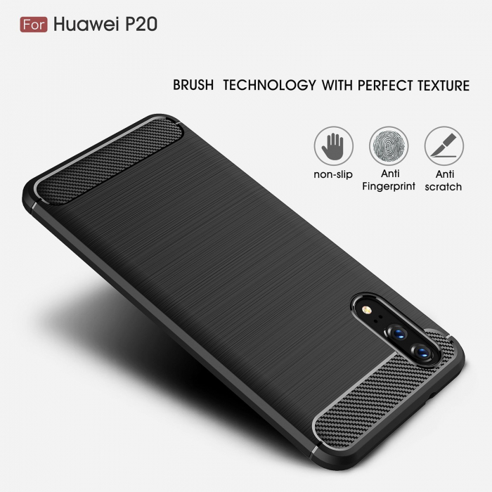 Husa Huawei P20, Slim Armor Carbon, carcasa spate Antisoc, Negru [2]