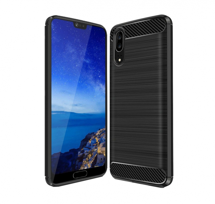 Husa Huawei P20, Slim Armor Carbon, carcasa spate Antisoc, Negru [1]