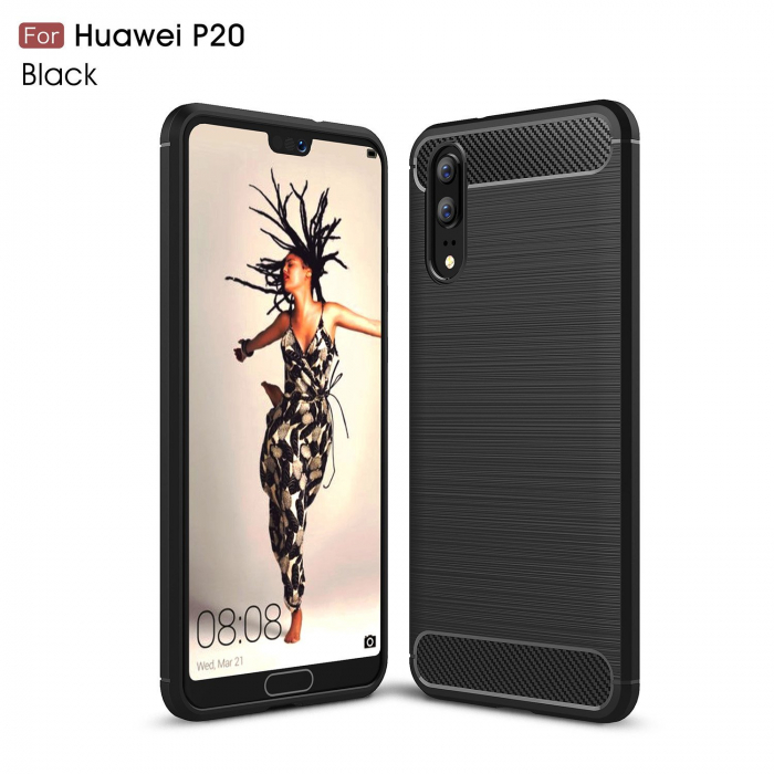 Husa Huawei P20, Slim Armor Carbon, carcasa spate Antisoc, Negru [5]