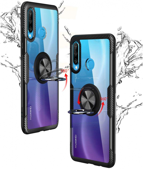 Husa Huawei P30 Lite, Hybrid Antisoc, carcasa cu inel rotativ 360 si Kickstand, Negru [2]