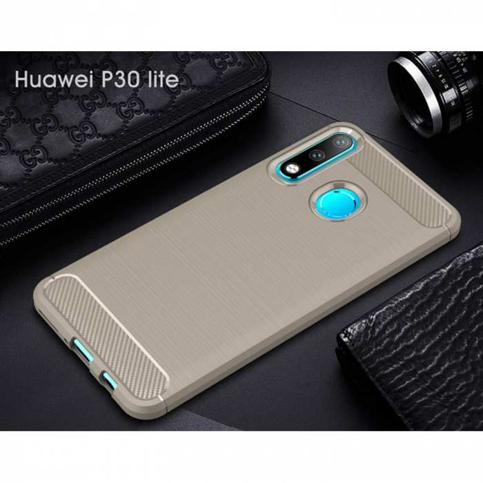Husa Huawei P30 Lite, Slim Armor Carbon, carcasa spate Antisoc, Gri [3]
