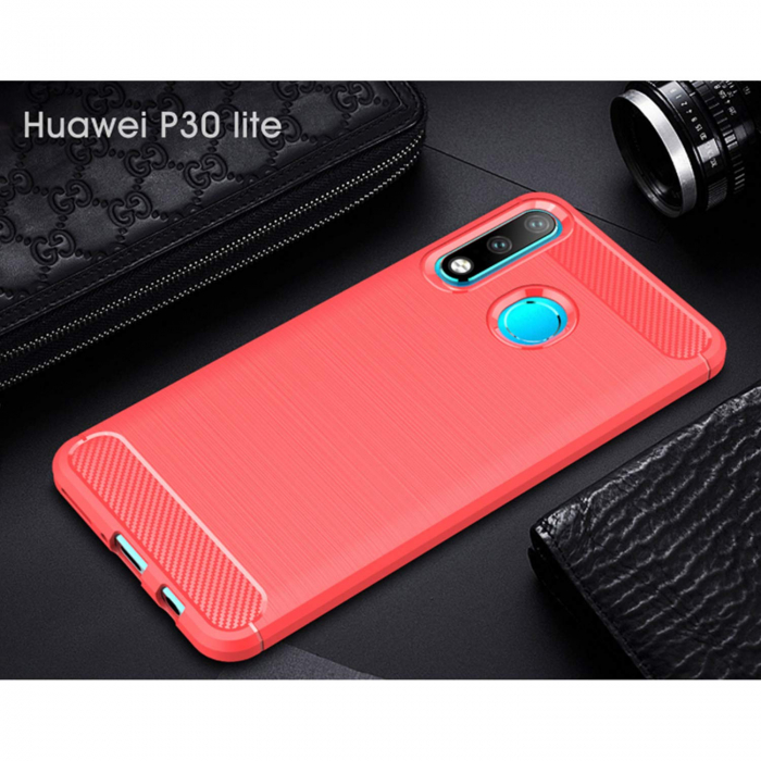 Husa Huawei P30 Lite, Slim Armor Carbon, carcasa spate Antisoc, Rosu [2]